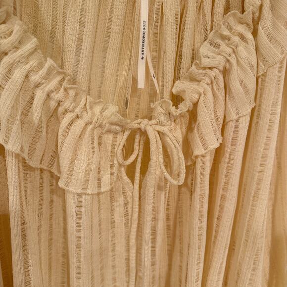 Anthropologie Ivory Sheer Ruffle Peasant Blouse XXL Boho Romantic Cottagecore - Picture 7 of 8